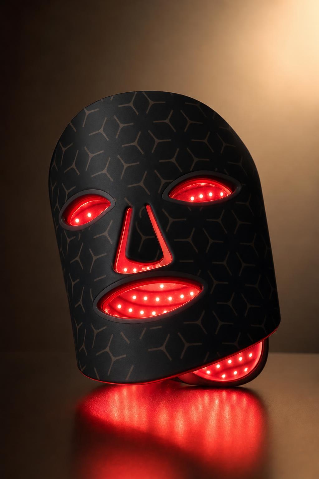 LED face mask switched on with red light therapy 2